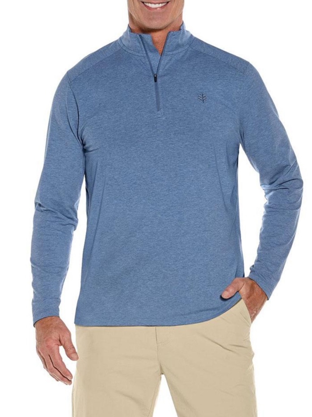 Coolibar Sonora Light Blue Heather Quarter-Zip Sun Protection Shirt
